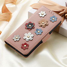 Leather Case Stands Flip Flowers Cover Holder S02D for Samsung Galaxy S21 5G Rose Gold