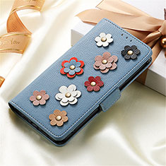 Leather Case Stands Flip Flowers Cover Holder S02D for Samsung Galaxy S21 Ultra 5G Blue