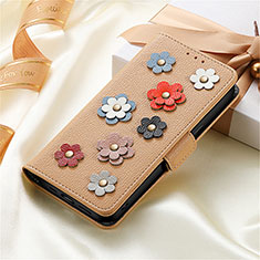 Leather Case Stands Flip Flowers Cover Holder S02D for Samsung Galaxy S21 Ultra 5G Gold