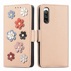 Leather Case Stands Flip Flowers Cover Holder S02D for Sony Xperia 10 IV Khaki