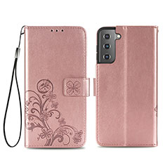 Leather Case Stands Flip Flowers Cover Holder S03D for Samsung Galaxy S21 5G Pink