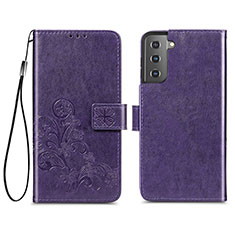 Leather Case Stands Flip Flowers Cover Holder S03D for Samsung Galaxy S21 Plus 5G Purple