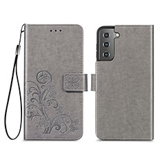 Leather Case Stands Flip Flowers Cover Holder S03D for Samsung Galaxy S22 5G Gray