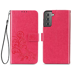 Leather Case Stands Flip Flowers Cover Holder S03D for Samsung Galaxy S22 5G Red