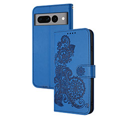 Leather Case Stands Flip Flowers Cover Holder Y01X for Google Pixel 7 Pro 5G Blue