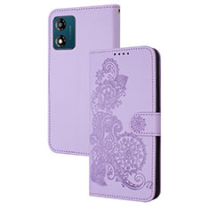 Leather Case Stands Flip Flowers Cover Holder Y01X for Motorola Moto E13 Purple