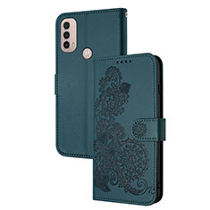 Leather Case Stands Flip Flowers Cover Holder Y01X for Motorola Moto E40 Green