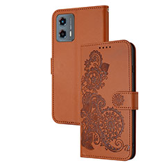 Leather Case Stands Flip Flowers Cover Holder Y01X for Motorola Moto G 5G (2023) Brown