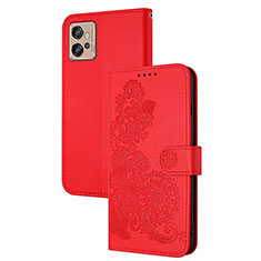 Leather Case Stands Flip Flowers Cover Holder Y01X for Motorola Moto G32 Red
