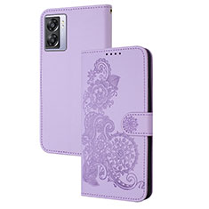 Leather Case Stands Flip Flowers Cover Holder Y01X for Oppo A57 5G Purple