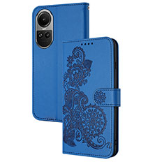 Leather Case Stands Flip Flowers Cover Holder Y01X for Oppo Reno10 Pro 5G Blue