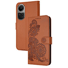 Leather Case Stands Flip Flowers Cover Holder Y01X for Oppo Reno10 Pro 5G Brown