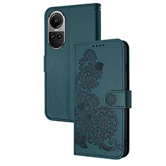 Leather Case Stands Flip Flowers Cover Holder Y01X for Oppo Reno10 Pro 5G Green