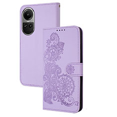 Leather Case Stands Flip Flowers Cover Holder Y01X for Oppo Reno10 Pro 5G Purple