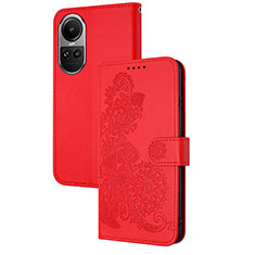 Leather Case Stands Flip Flowers Cover Holder Y01X for Oppo Reno10 Pro 5G Red