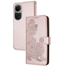 Leather Case Stands Flip Flowers Cover Holder Y01X for Oppo Reno10 Pro 5G Rose Gold