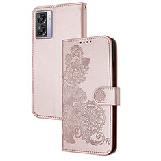 Leather Case Stands Flip Flowers Cover Holder Y01X for Realme Narzo 50 5G Rose Gold