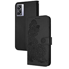 Leather Case Stands Flip Flowers Cover Holder Y01X for Realme V23 5G Black