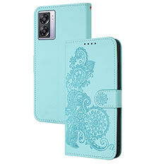 Leather Case Stands Flip Flowers Cover Holder Y01X for Realme V23 5G Mint Blue