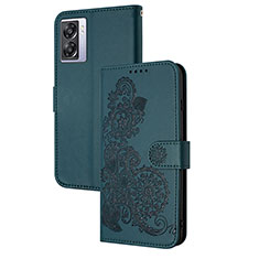 Leather Case Stands Flip Flowers Cover Holder Y01X for Realme V23i 5G Green