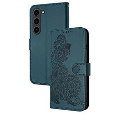 Leather Case Stands Flip Flowers Cover Holder Y01X for Samsung Galaxy S23 5G Green