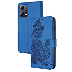 Leather Case Stands Flip Flowers Cover Holder Y01X for Xiaomi Redmi Note 12 5G Blue