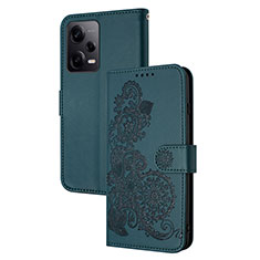 Leather Case Stands Flip Flowers Cover Holder Y01X for Xiaomi Redmi Note 12 Pro 5G Green