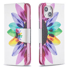 Leather Case Stands Flip Flowers Cover L01 Holder for Apple iPhone 14 Plus Colorful