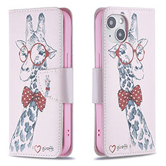 Leather Case Stands Flip Flowers Cover L01 Holder for Apple iPhone 15 Pink