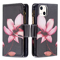 Leather Case Stands Flip Flowers Cover L03 Holder for Apple iPhone 13 Brown