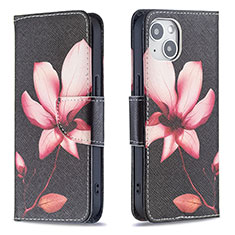 Leather Case Stands Flip Flowers Cover L07 Holder for Apple iPhone 14 Brown