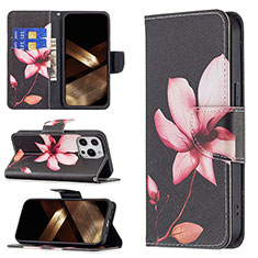 Leather Case Stands Flip Flowers Cover L07 Holder for Apple iPhone 14 Pro Max Brown