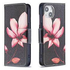 Leather Case Stands Flip Flowers Cover L07 Holder for Apple iPhone 15 Plus Brown