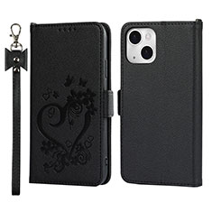 Leather Case Stands Flip Flowers Cover L16 Holder for Apple iPhone 13 Mini Black