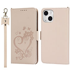 Leather Case Stands Flip Flowers Cover L16 Holder for Apple iPhone 13 Mini Rose Gold