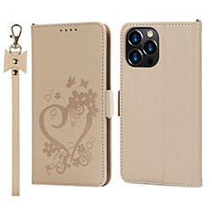 Leather Case Stands Flip Flowers Cover L16 Holder for Apple iPhone 13 Pro Gold