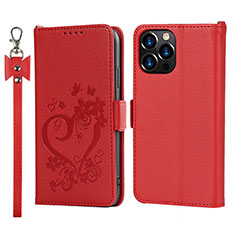 Leather Case Stands Flip Flowers Cover L16 Holder for Apple iPhone 13 Pro Max Red