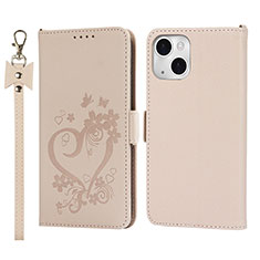 Leather Case Stands Flip Flowers Cover L16 Holder for Apple iPhone 13 Rose Gold