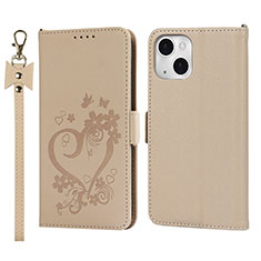 Leather Case Stands Flip Flowers Cover L16 Holder for Apple iPhone 14 Gold