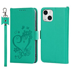 Leather Case Stands Flip Flowers Cover L16 Holder for Apple iPhone 14 Green