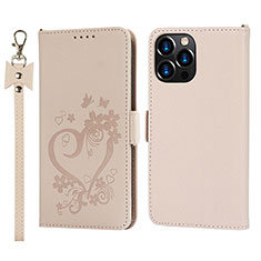 Leather Case Stands Flip Flowers Cover L16 Holder for Apple iPhone 14 Pro Max Rose Gold
