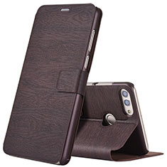 Leather Case Stands Flip Holder Cover for Huawei Enjoy 8 Plus Brown