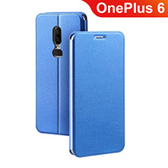 Leather Case Stands Flip Holder Cover for OnePlus 6 Blue