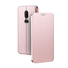 Leather Case Stands Flip Holder Cover for OnePlus 6 Pink