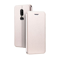 Leather Case Stands Flip Holder Cover for OnePlus 6 Rose Gold