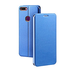 Leather Case Stands Flip Holder Cover for Oppo A7 Blue