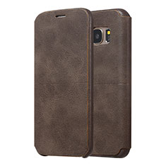 Leather Case Stands Flip Holder Cover for Samsung Galaxy S7 Edge G935F Brown