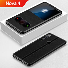 Leather Case Stands Flip Holder Cover L01 for Huawei Nova 4 Black