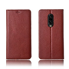 Leather Case Stands Flip Holder Cover L01 for OnePlus 6T Brown