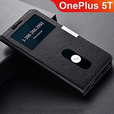 Leather Case Stands Flip Holder Cover L02 for OnePlus 5T A5010 Black